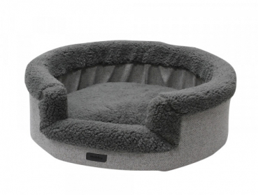 Ovales Hundebett - 70x65x19 cm - Hundekissen - Leinenoptik - Farbe grau