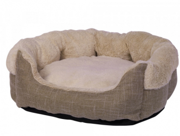 Ovales Hundesofa - Hundekissen - Leinenoptik + Softplüsch - div. Größen - Farbe beige