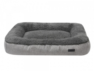 Hundesofa - Hundebett - 110x78x13 cm - Leinenoptik + Softplüsch - Farbe grau