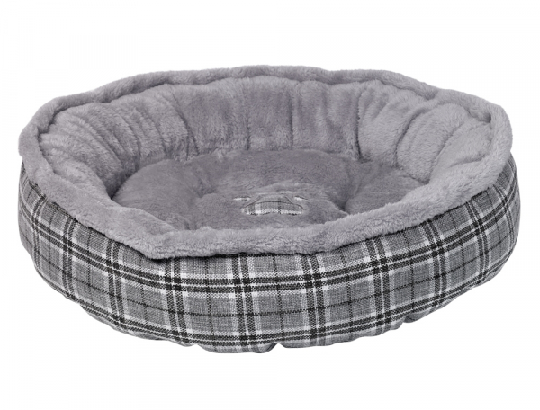 Hundebett / Donut - d=60 x 16 cm - Farbe: grau kariert