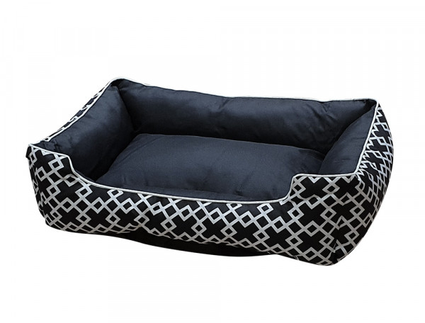 Hundebett - 70x60x20 cm - Hundesofa - waschbar - Mikrofaser -  Farbe schwarz-weiß