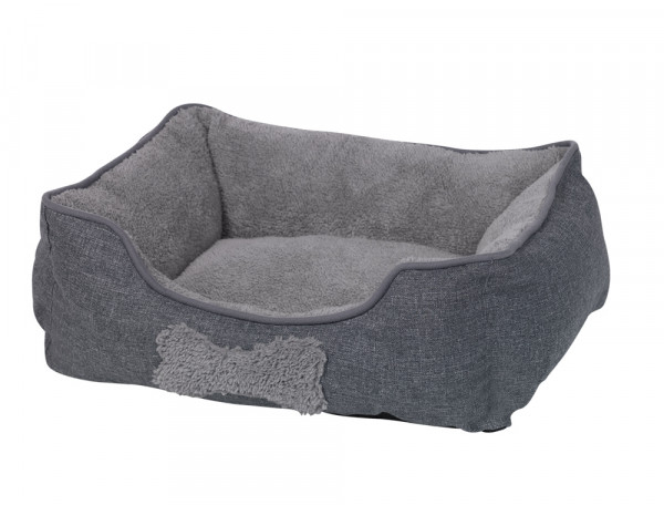 Komfort-Hundebett - Hundeliege - Leinenoptik + Softplüsch - 40x50x60 cm - Farbe grau