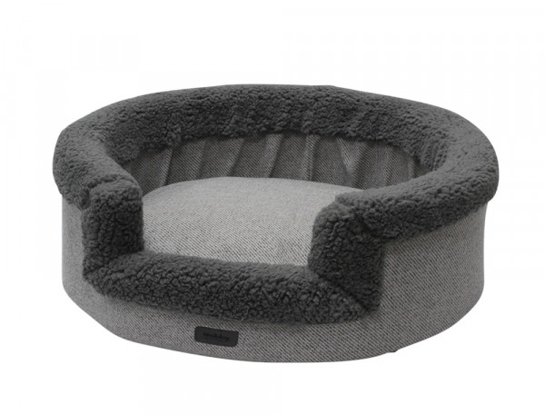 Ovales Hundebett - Hundekissen - Leinenoptik - 70x65x19 cm - Farbe grau