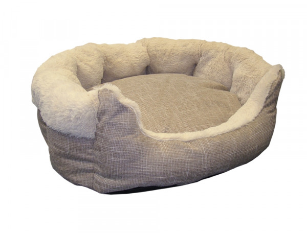 Ovales Hundesofa - Hundekissen - Leinenoptik + Softplüsch - div. Größen - Farbe beige