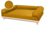 Orthopädisches Hundebett - Holz und Stoff - Farbe: senf - div. Größen